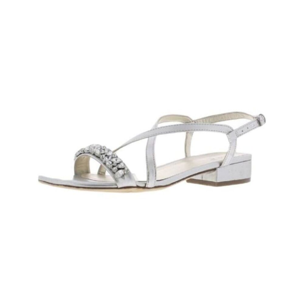 NATURALIZER Womens Silver Strappy Rhinestone Macy Round Toe Slingback Sandal 6 M
